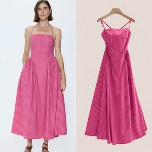 Pistola Sadee Open Back Midi Dress Magenta Pink Stripe Cotton Summer Sundress ,L